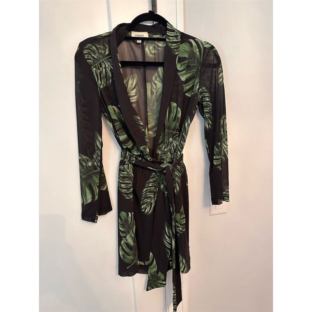 L'Agence Women's Palm Print Romper Size 8 Multicolor Long Sleeve Casual